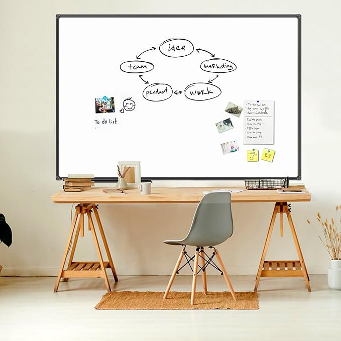 JILoffice Large Magnetic White Board, Dry Erase Board 60 x 48 Inch, Black Aluminum Frame Wall Mounted Board for Office Home and School