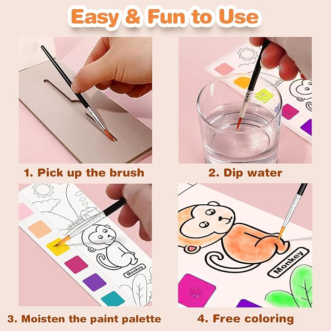 ZHOC Paint with Water Coloring Books for Kids, Pocket Mess Free Watercolor Painting Sets for Kids Ages 3 4 5 6 7 8+, Water Color Paint Set Arts and Crafts Gift for Boys Girls, Animals