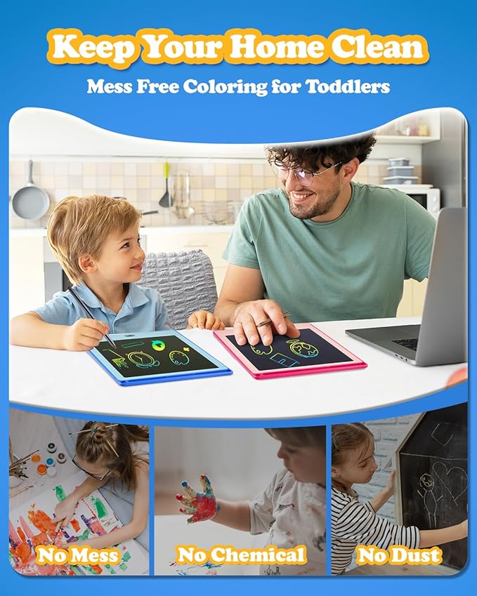 POPERFUN 2Pack LCD Writing Tablet for Kids, 8.5 Inch Doodle Board Drawing Pads Colorflu Reusable Toddler Girl Toys for Ages 3 4 5 6 7 8, Christmas Birthday Gift for Boy Girls in Blue and Pink