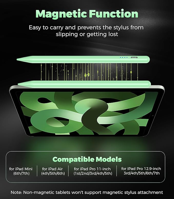 CMARS Stylus Pen for Touchscreen, Universal Tablet Pen for iPad/iPhone/Samsung/Huawei/Xiaomi/Android and More Devices, Stylists Pens Rechargeable, Digital Pencil with Magnetic Function - Green