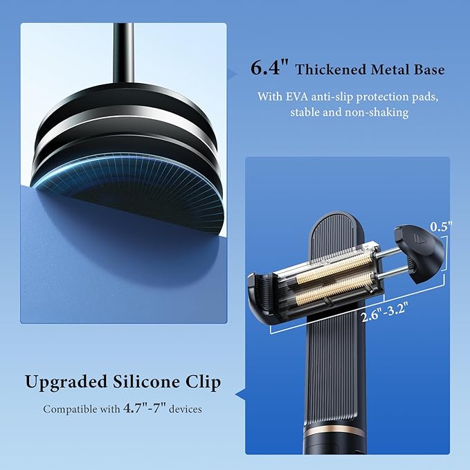 Angle Height Adjustable Phone Holder for Desk [10"-25"] - Retractable Cell Phone Holder for Video Recording Cooking Excising Working Reading -Aluminum iPhone 17 16 15 14 Pro Max Air Stand