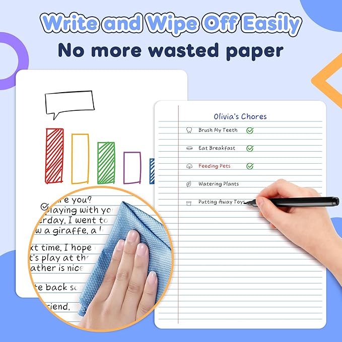 12 Packs Lined Paper College Ruled Whiteboard Paper, Dry Erase Notebook Sheets Reusable to Do List Small White Board with Lines for Students, Erasable Desk Notepad Teacher Classroom Supplies