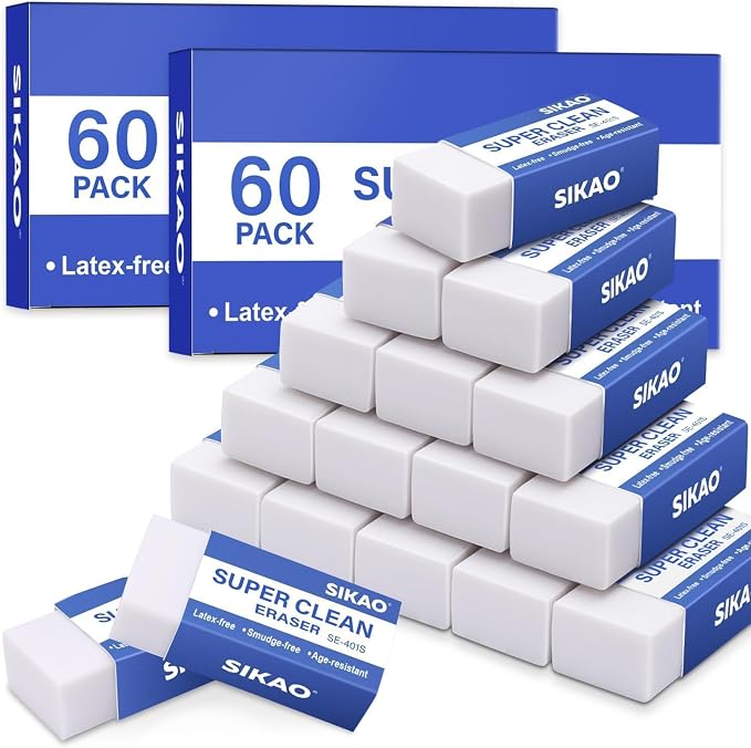 White Erasers, 120 Pack Block Pencil Erasers