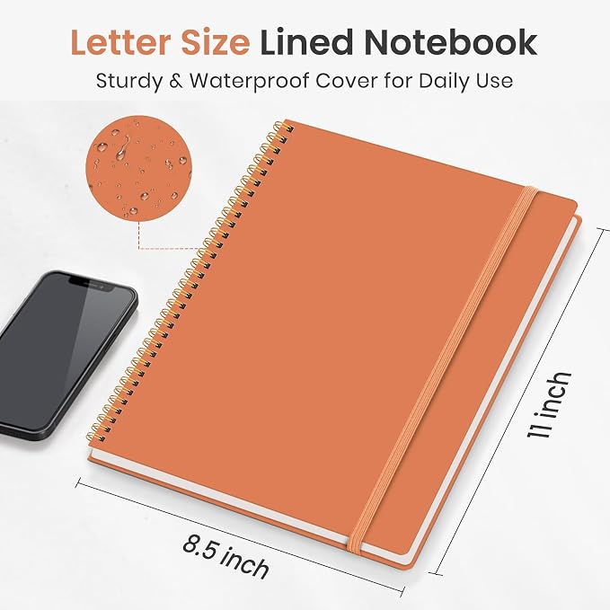 Taja Large Spiral Lined Notebook for Work, Journal for Women & Men