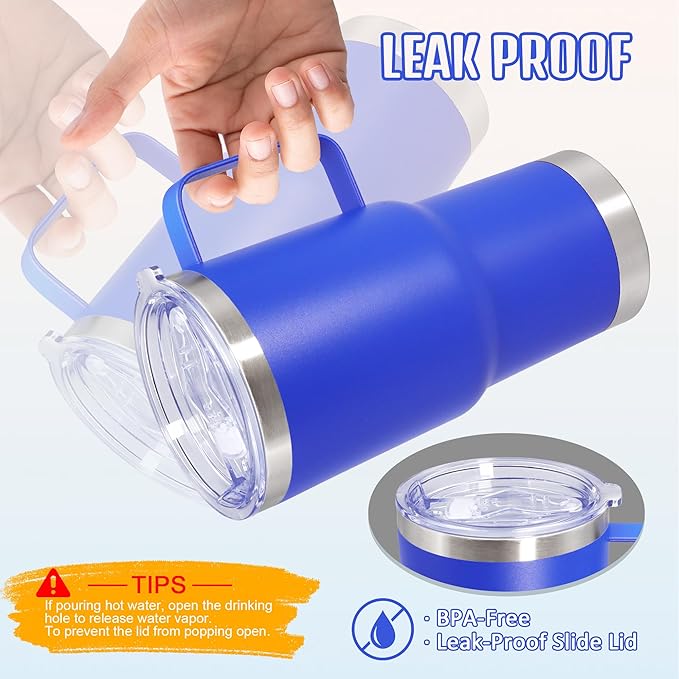 20 oz Tumbler with Handle and Lid, Stainless Steel Tumbler Insulated Travel Coffee Mug, Spill Proof Double Wall Vacuum Tumbler Cup Keep Drink Hot & Cold, Dark Blue, 1 Pack