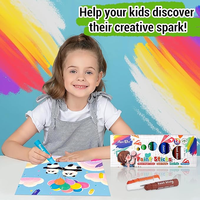 Aen Art Paint Sticks, 12 Colors Solid Tempera Paint Sticks for Kids, Quick Drying Washable Paint for Toddlers, Christmas Gifts for Kids