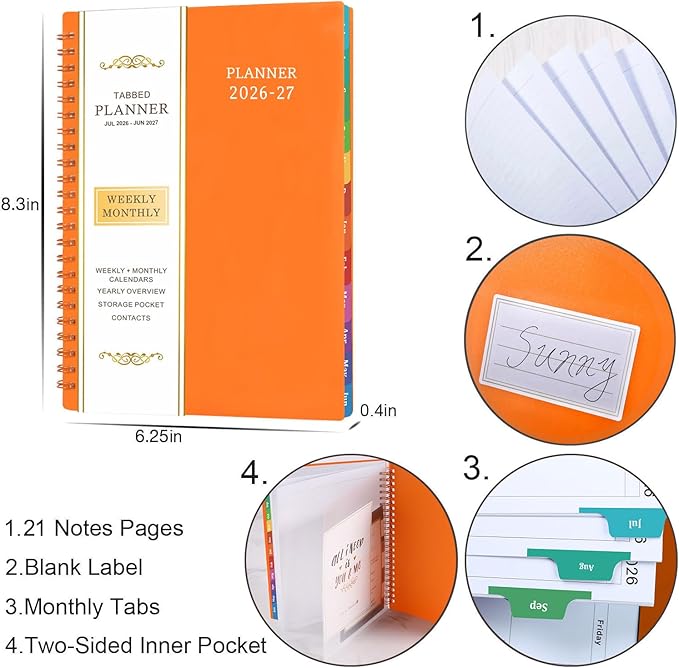 Planner 2026-2027 - Academic Planner 2026-2027,Planner Weekly and Monthly with Tabs, JULY 2026 - JUNE 2027, 6.25" × 8.3", Strong Twin-Wire Binding