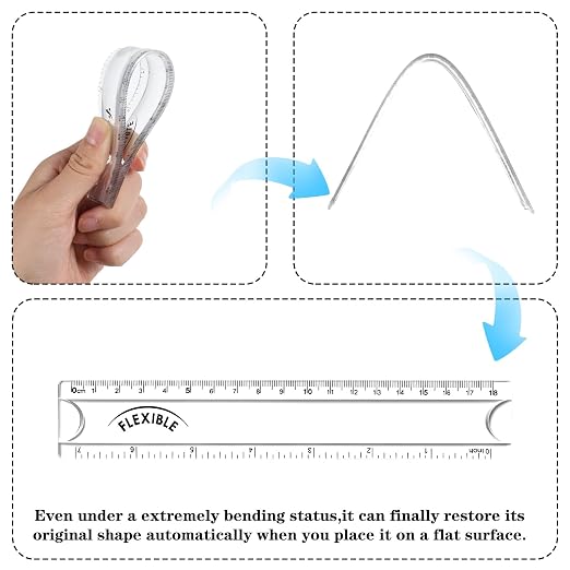 Grevosea 2 PCS Flexible Rulers, 7 Inch/18cm Clear Plastic Ruler