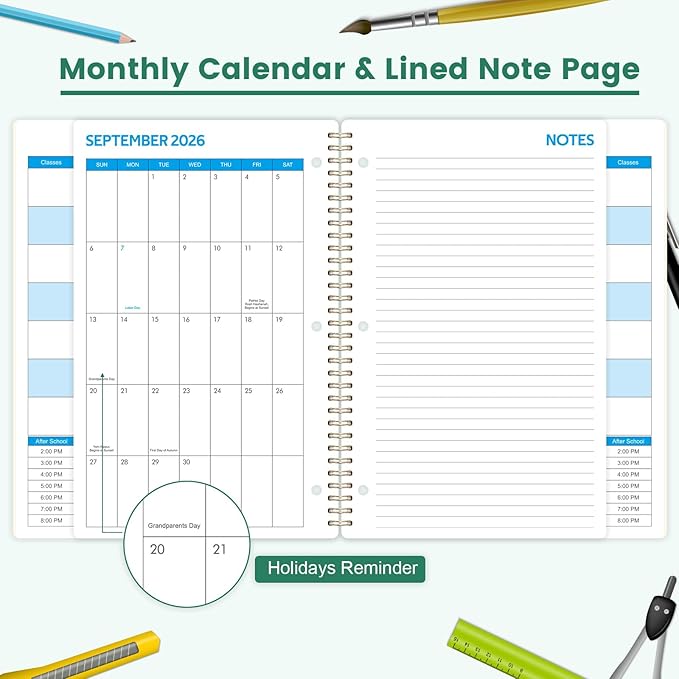 Student Planner 2026-2027 - School 2026-2027 Planner with Customized Subject Boxes, July 2026 - June 2027, 8.5" × 11", Academic for School, 3 Different Stickers, Back Pocket