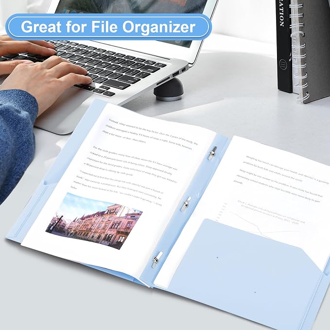 SUIN Plastic Project-Folder with 2 Pockets and 3-Prong Fasteners, for US Letter Size, Bulk Pack Color File-Folder for US Letter Size Papers, Ideal for School & Office, (Pastel Blue)