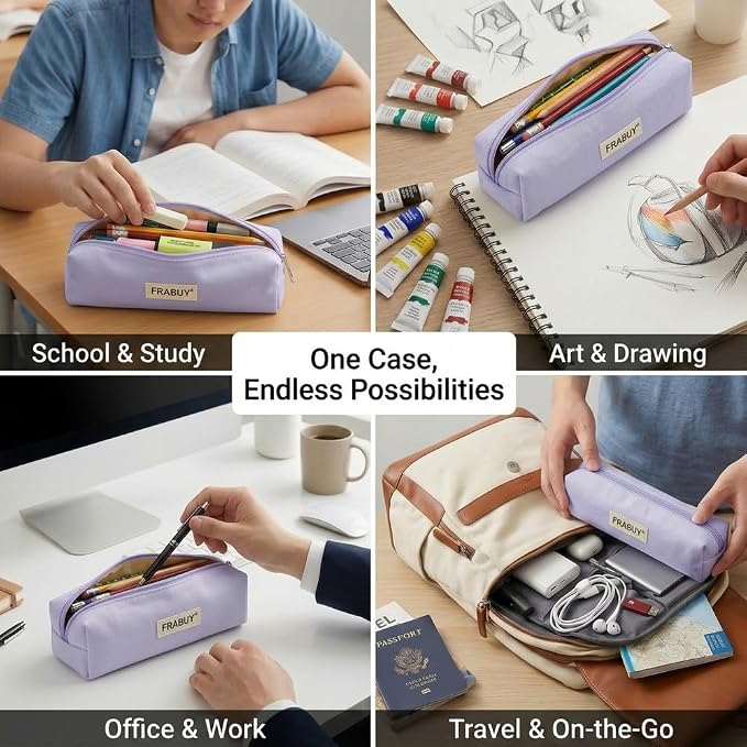 Canvas Pencil Case Pouch – Multipurpose Pen Bag Stationery Purple | Heavy-duty canvas, smooth alloy zipper, cute organizer for girls and boys, ideal for stationery, cosmetics, tech gear