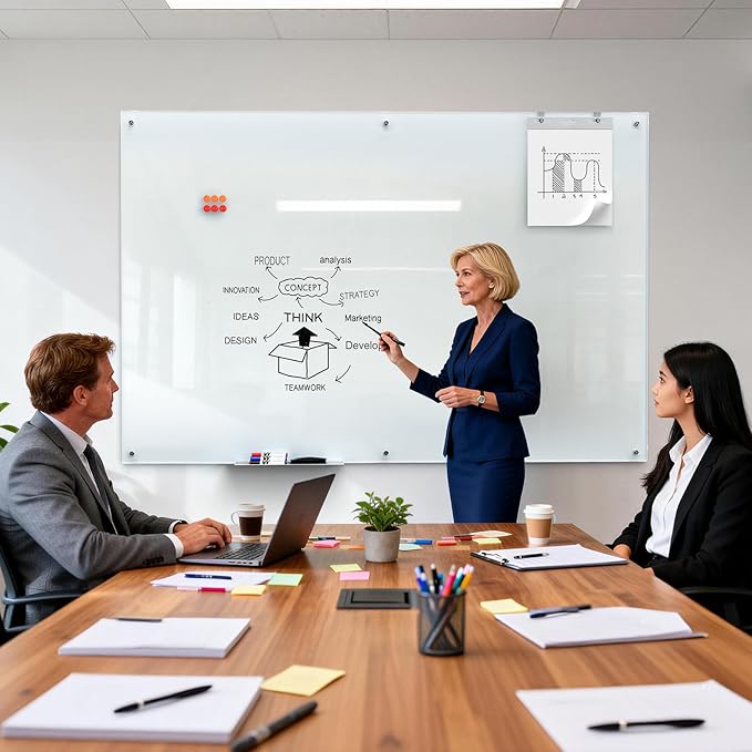 MaxGear Glass Whiteboard 72 x 48 Inch, Large Tempered Glass Dry Erase Board 6 x 4 ft, Frameless Wall Mounted Magnetic Whiteboard for Office, Conference Room, Classroom, Team Collaboration