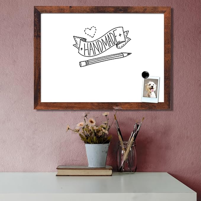 Dry Erase White Board for Wall, Magnetic Whiteboard, Hanging Board for Decoration/Planning/Drawing/Memo,for Office/School/Home11.8" x 15.7"-Walnut Brown