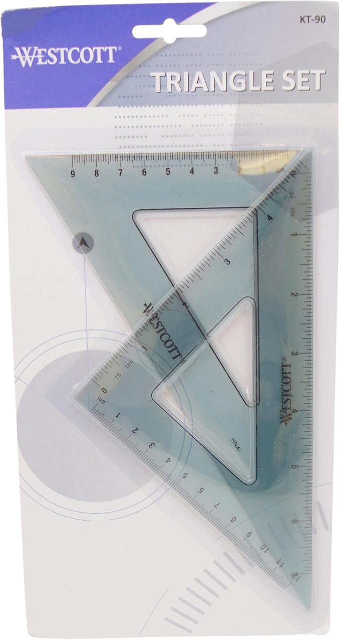 Westcott Triangular Scale Ruler Set, 30/60- and 45/90-Degrees, Back-to-School, School Supplies, Classroom Supplies, 2-Pack