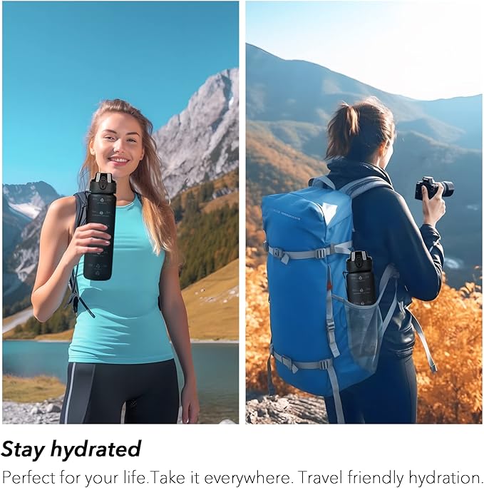 32oz Water Bottle with Time Marker, Motivational Drinking Bottle with Strap, BPA-Free Leak-Proof, Encouraging Water Bottle Time to Drink Water for Gym School Office Travel