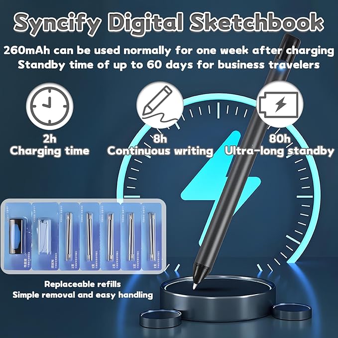 Digital Sketchbook Pro V2, Smart Digital Notebook Drawing Pad with A5 Erasable Paper Refill + 5 Spare Refills, Smart Sync Pen & Notebook, Drawing, Writing, Note-Taking,Black