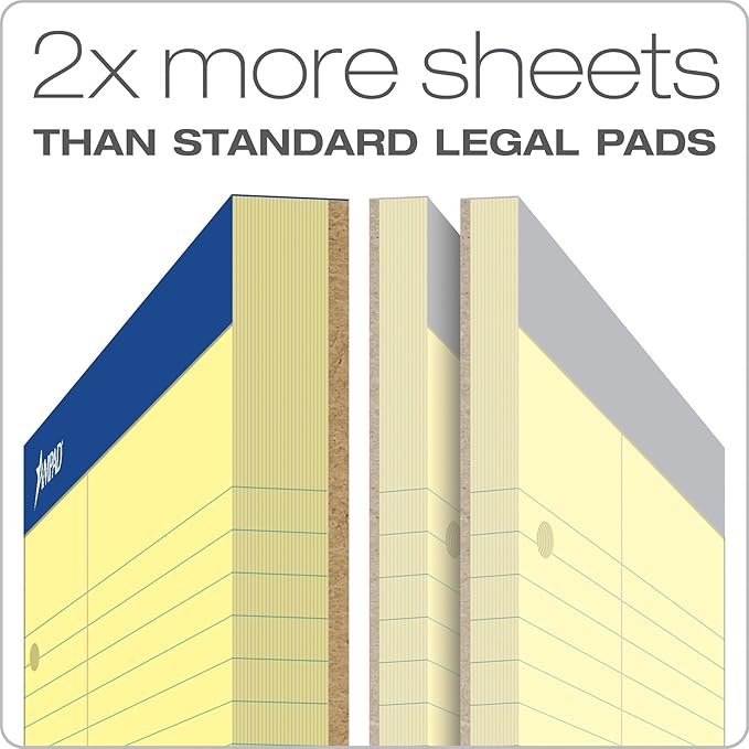 Ampad Double-Sheet Writing Pad, 8-1/2" x 11-3/4", Law Rule, Canary Paper, 3-Hole Punched, 100 Sheets (20-245)
