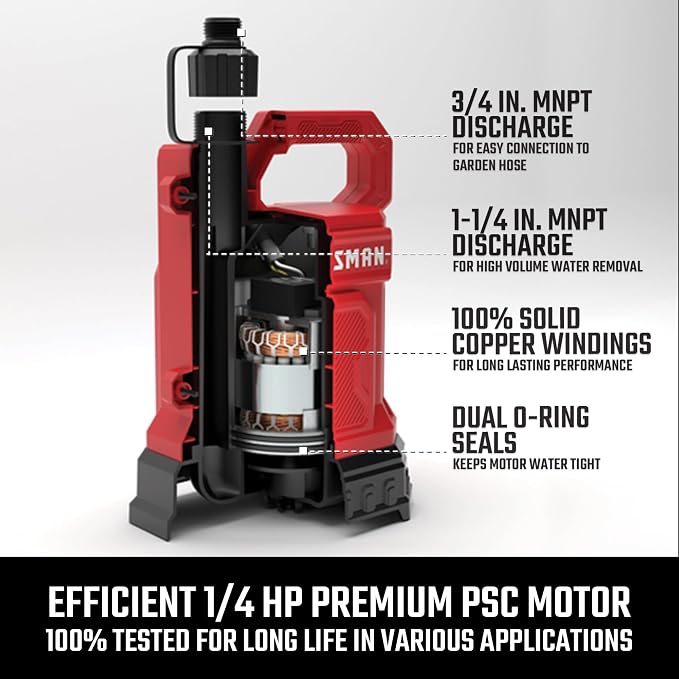 CRAFTSMAN 1/4 HP Thermoplastic Submersible Water Pump, Pumps up to 2500 GPH