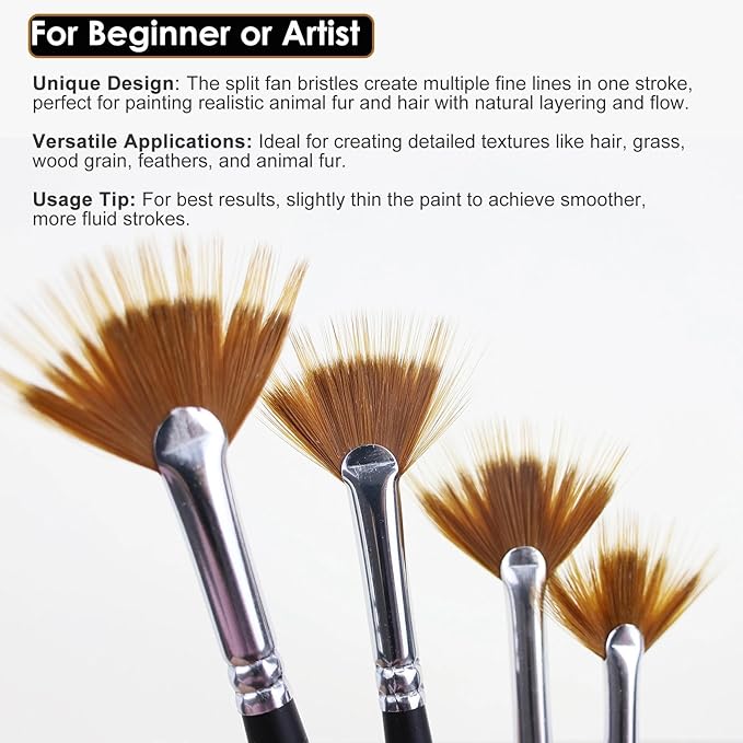 GACDR Fan Grainer Brush for Painting – 4PCS Professional Comb Brushes for Fur, Hair, Wood Grain, Grass, Feathers & Textures,Works with Watercolor Acrylic Oil for Artists & Beginners,Short Handle