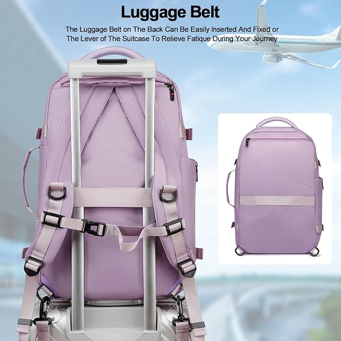 Asenlin Travel Backpack for Women Men,Flight Approved Carry On Luggage 40L Water Resistant Business Laptop Backpacks Fits TSA 17.3 Inch Computer College Weekender Outdoor Hiking-Purple