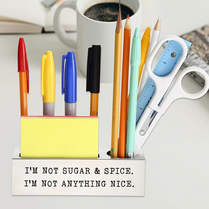 Funny Office Desk for Women, I’M NOT SUGAR & SPICE. I’M NOT ANYTHING NICE, Sarcastic Workplace Humor Gift for Sassy Coworkers & Friends, joke Gift, Office Pencil Holder for Desk SD284