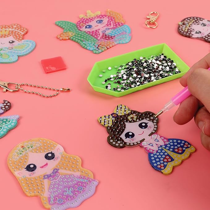 Labeol Arts and Crafts for Kids Ages 8-12 - Creat Your Own GEM Keychains-5D Diamond Art by Numbers GEM Art Kits for Kids Girls Toddler Crafts Age 6-7 6-8 10-12 (Princess)