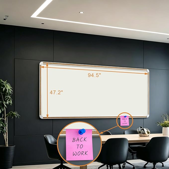 Large Magnetic White Board for Wall,Aluminum & Cork Strip Frame Whiteboard for Office,Presentation Dry Erase Board Wall Mount,Large Whiteboard for School Classroom Huge Whiteboards (96" W x 48" H)