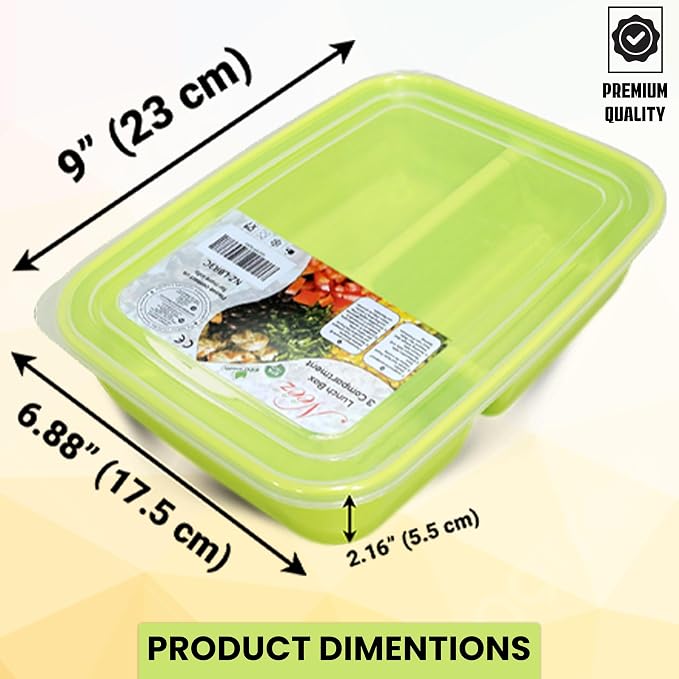Neez 2 Pack Lunch Containers for Adults (48oz/6 Cup) - 3 Compartment Large Bento Lunch Box For Women - Reusable Lunchable Container for Salad, Snack, Meal Prep - Stackable, Microwavable & Leak proof