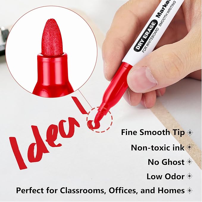 SFAIH Fine Tip Dry Erase Markers - 24 Pack Red Whiteboard Erasable Markers Bulk, For Highlighting, Corrections - High-Visibility Pens for Teachers, Editors & Project Teams, Non-Toxic Easy Clean