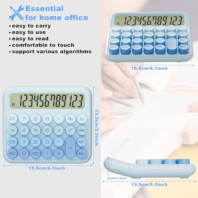 DECKLIT Battery Desk Calculator - 12 Digit Extra Large 5-Inch LCD Display, Big Buttons Easy to Press, 15 Tilt Screen (Ice Blue)