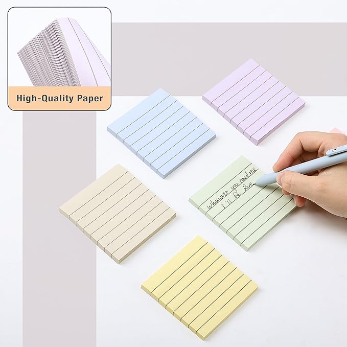 Mr. Pen- Lined Sticky Notes, 3" x 3", 12 Pads, 60 Sheets/Pad, Morandi Color, Bulk Sticky Notes with Lines, Ruled Post Stickies, Memo Pads, Self-Stick Note Pad for Office, School, Home, Study