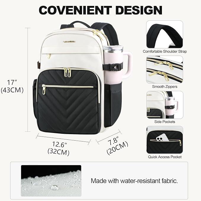 VANKEAN 15.6 Inch Laptop Backpack for Women Large Capacity | Waterproof Backpacks Stylish Travel Bags Casual Daypacks for College, Business