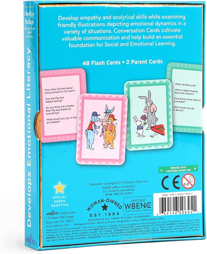 eeBoo: I Heard Your Feelings - 48 Conversation Flashcards, Develops Empathy Through Friendly Illustrations of Emotional Situations, Develop Social and Emotional Intelligence, for Ages 3 and up