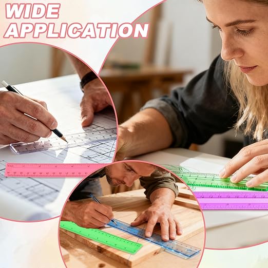 HARFINGTON 20pcs Plastic Rulers 12" (30cm) Clear Straight Ruler Measuring Tool Inches and Centimeters for Home Office Classrooms Drafting, Clear Purple