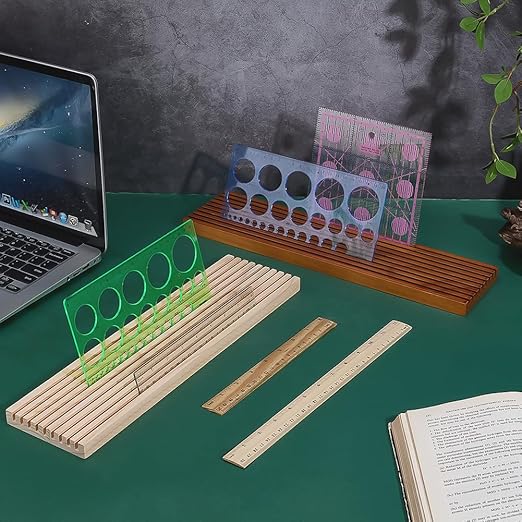 PH PandaHall 9-Slot Wooden Quilting Ruler Organizer, Ruler Holder Storage Rack Rulers Stand for Quilting Rulers 4mm Grid Ruler Holder for Sewing Accessories and Supplies, Burlywood, 14.9x3.9 inches