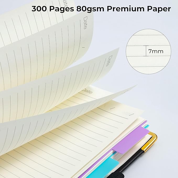 M&G Hardcover Spiral Notebook, 5 Subject Noteboook College Ruled 300 Page, Large 8"x10" B5 Notebooks for Work School, Lined Journal for Women & Men, Black
