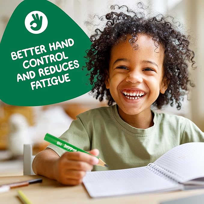 Short Jumbo Pencils for Kids, Preschoolers, Kindergarten, Toddlers & Beginners - 12 Fat #2 Pencils With Triangle Grip, 1 Sharpener & Eraser (Color DIY)