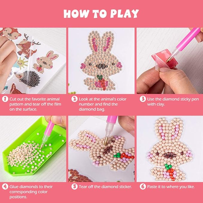 Labeol Diamond Art Kits for Kids Boys and Girls Ages 6-8-10-12 Easy to DIY Creative Diamond Art Sticker Craft by Numbers Kits for Kids and Adult Beginners (Animal)