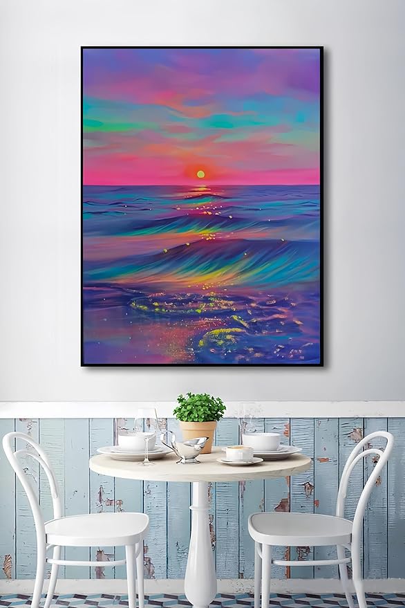 5DDIYART Sunset Beach Paint by Numbers for Adults Beginner, Paint by Number Kits on Canvas, Paint by Easy Acrylic Oil Painting Home Wall Decor 16x20inch