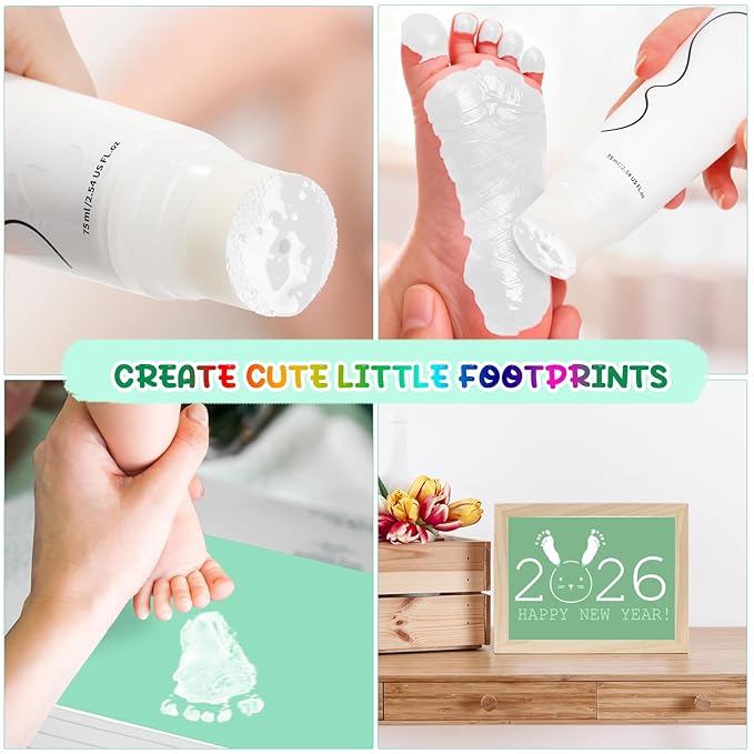 Baby Hand and Footprint Paint with Sponge Head, 2.54 fl oz, Non-Toxic & Acid-Free, Washable Baby Safe Paint for Newborn Keepsakes, Dog Nose & Paw Prints, Ideal New Mom Gift - White