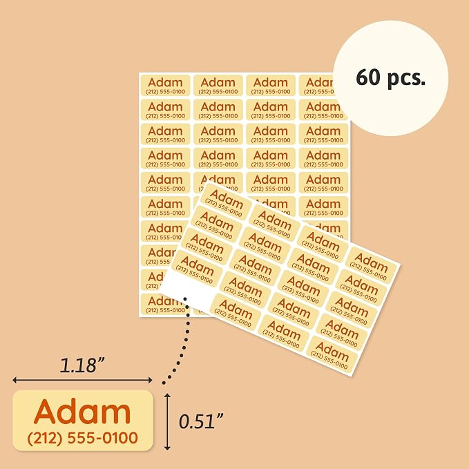 TeddyLabels - Clothing Labels for Nursing Home (60) – Self-Adhesive Name Tags for Clothes and Personal Items. Personalized Labels for Daycare, Nursing Homes, and Laundry Use - Yellow