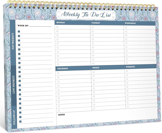 Weekly To Do List Notepad with 52 Undated Sheets（8.5"×11"）- Weekly Desk Planner for Women & Man, Work and Home - Misty Blue