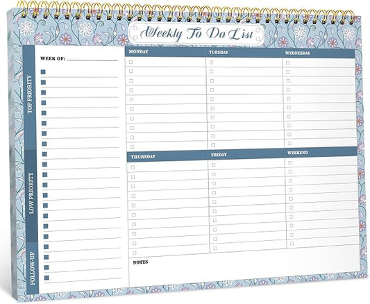 Weekly To Do List Notepad with 52 Undated Sheets（8.5"×11"）- Weekly Desk Planner for Women & Man, Work and Home - Misty Blue