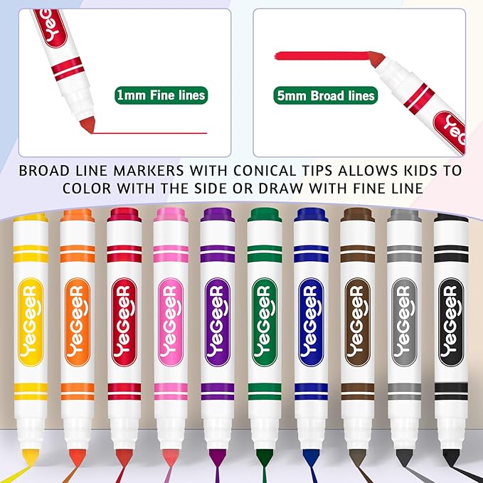 YEGEER Washable Markers Bulk, 10 Assorted Colors, 240 Count Washable Markers for Kids, School and Teacher Classroom Supplies, Coloring Marker for Ages 3+ Year Old Boys Girls