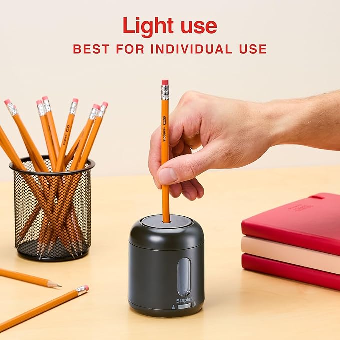 Staples Dual Powered Pencil Sharpener, Black – Electric or Battery Operated Sharpener for Home & Office Use