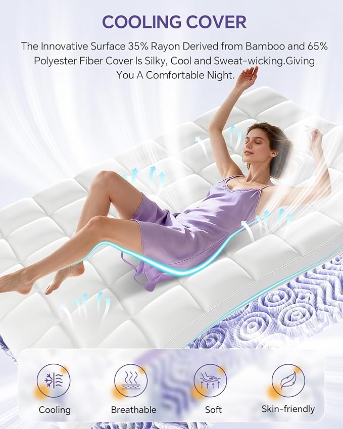 ChiXpace Dual Layer 5 Inch Memory Foam Mattress Topper Full | 3 Inch Pillow Top Mattress Pad Cover and 2 Inch Gel Memory Foam, 7-Zone Egg Crate & 2-in-1 Design (Cream)