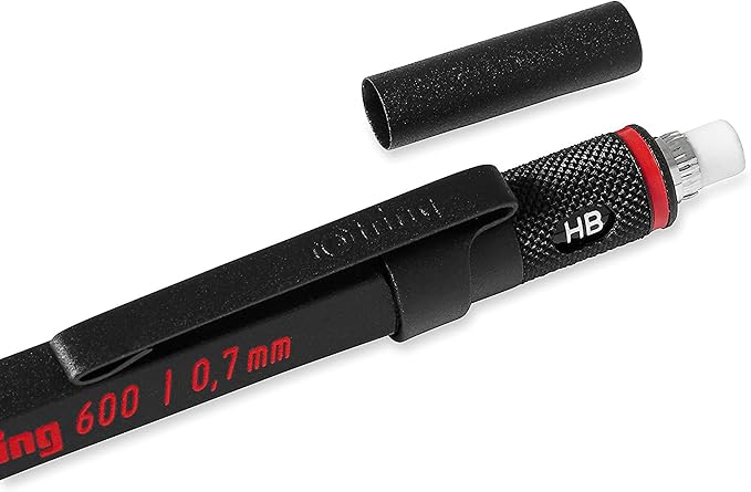 Rotring 600 Full-Metal Body Mechanical Pencil, 0.7mm, Black - For Precise Ruler-Based Drawing