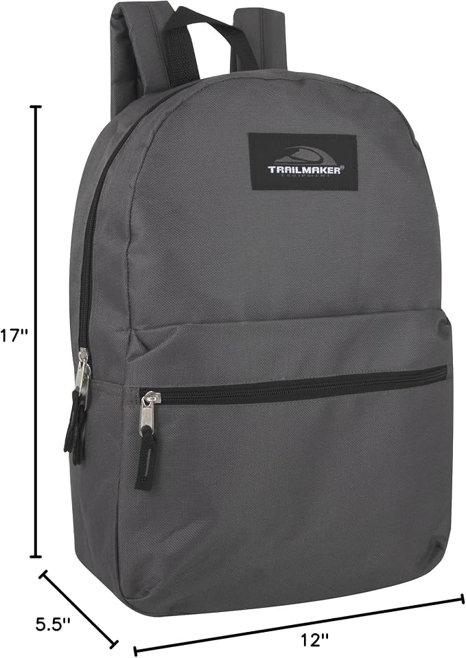 Trail maker 24 Pack- Classic 17 Inch Backpacks in Bulk Wholesale Back Packs for Boys and Girls (Gray)