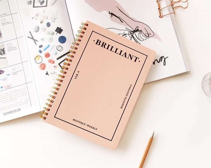 PAPERIAN Brilliant Monthly & Weekly Planner - Wirebound Undated Monthly &Weekly Planner Book Scheduler Diary (Shell Pink)
