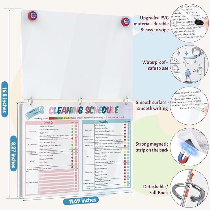 Cleaning Planner for Adults – Low-Overwhelm Reusable Cleaning Schedule and Checklist, Magnetic Visual Chore Chart for Fridge to Build Cleaning Habits ADHD Cleaning and Organizing Planner - 8.3" x 11.7"